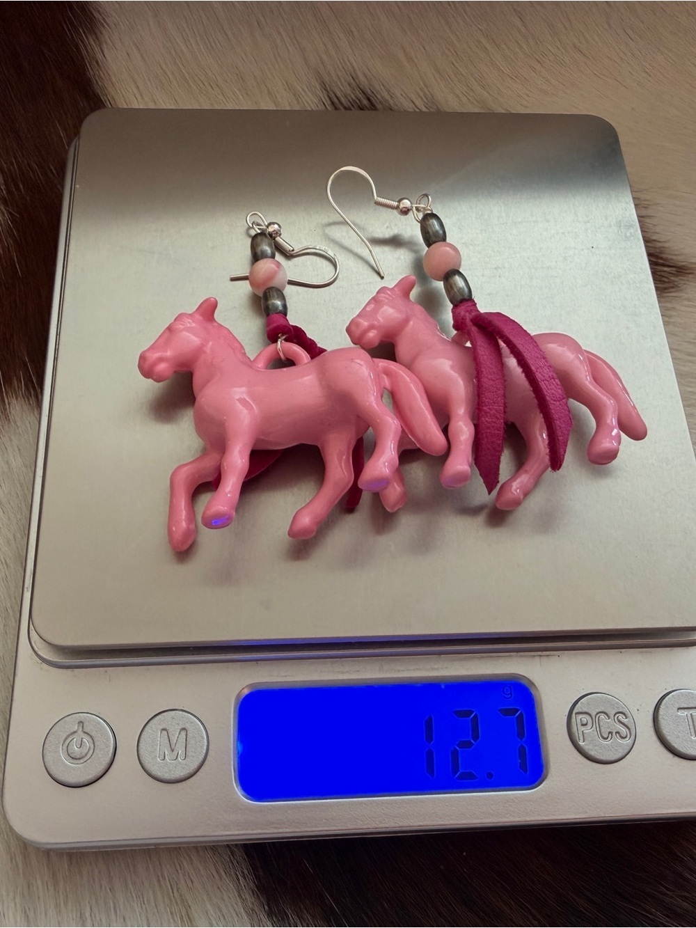 ❤️ 925 Pink Conch Cowgirl Pony Horse Rodeo Earrings Leather Tassels Beads - Picture 8 of 14
